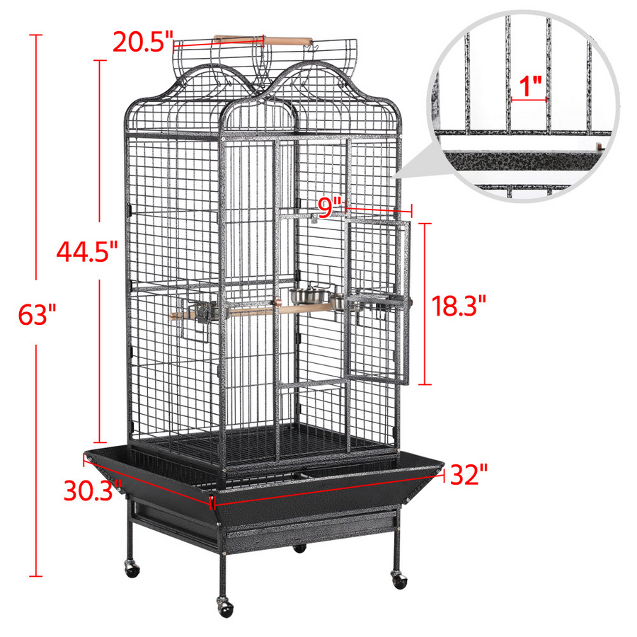 Pawscoo 63-inch Iron Rolling Extra Large Bird Cage - Pawscoo