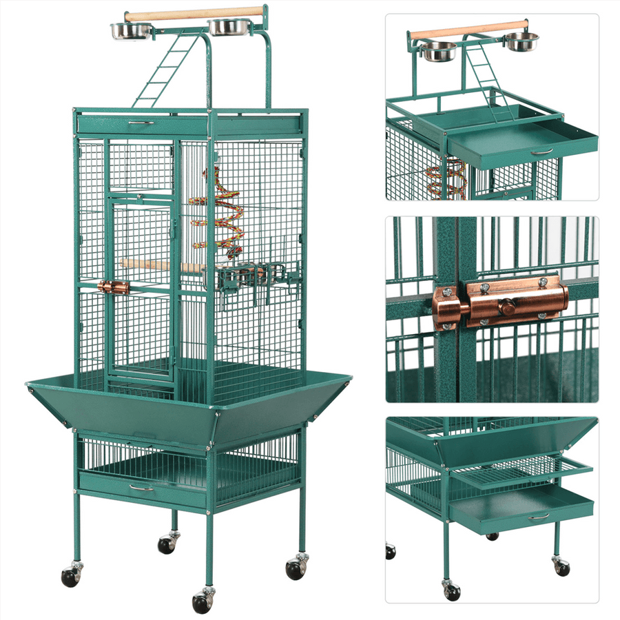 Pawscoo 61-inch Rolling Wrought Iron Large Bird Cages - Pawscoo