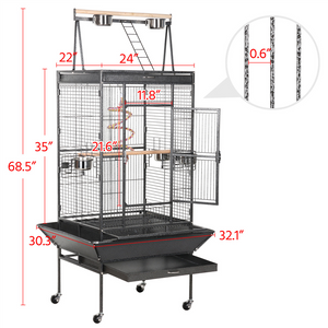 Pawscoo 69-inch Wrought Iron Rolling Large Bird Cage - Pawscoo